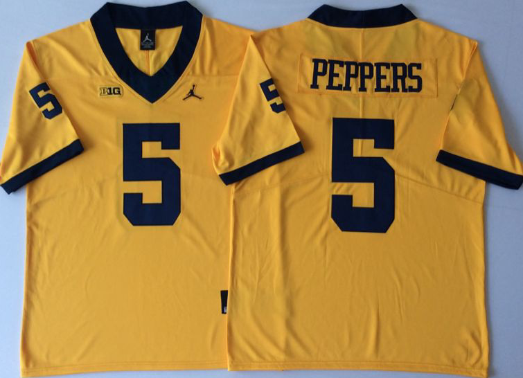 NCAA Men Michigan Wolverines YELLOW #5 PEPPERS->->NCAA Jersey